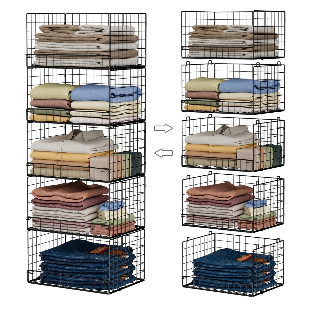 Yociyoga 5-tier stackable closet shelves with front-opening design for easy access.