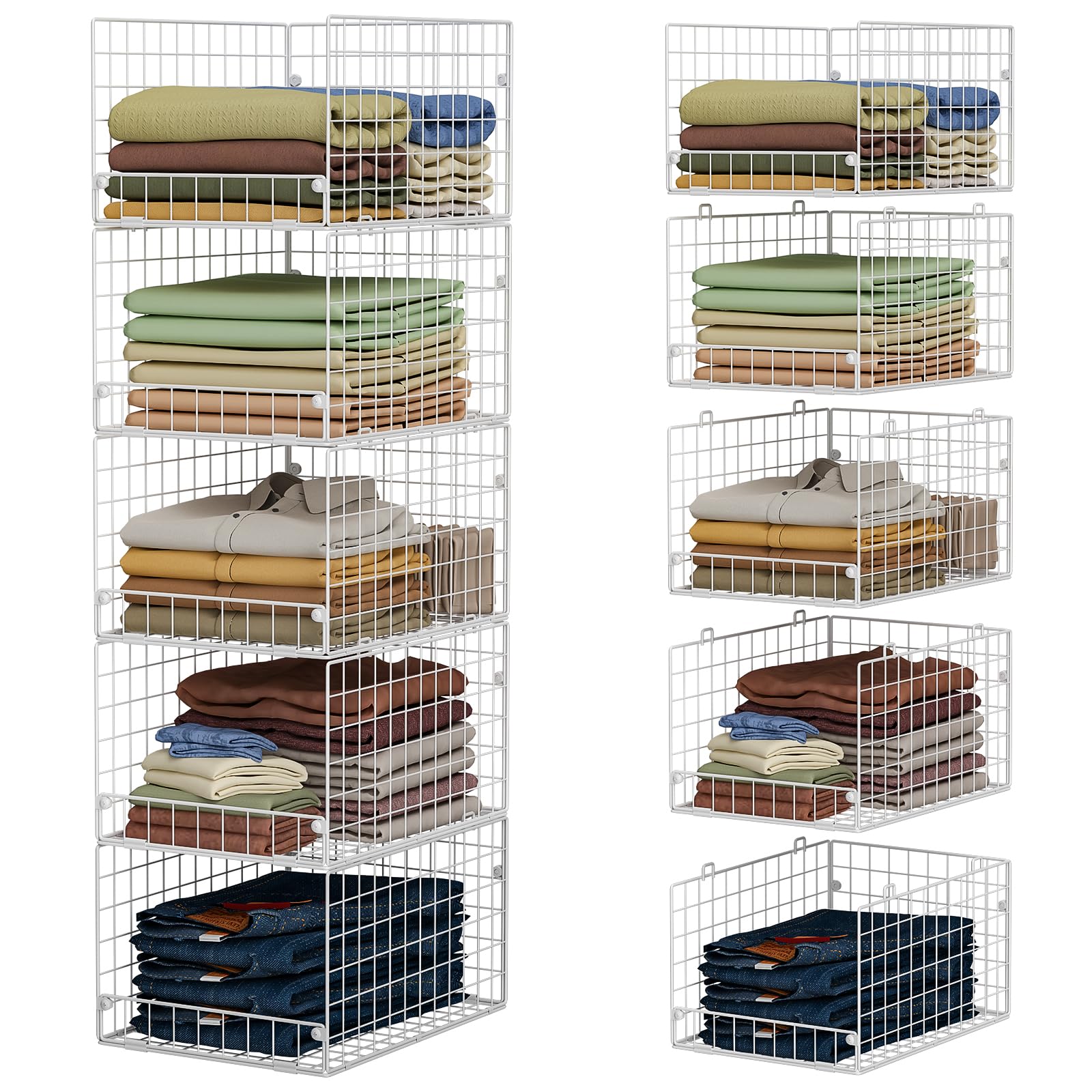 Yociyoga 5-tier stackable closet shelves for easy outfit selection in a tidy wardrobe