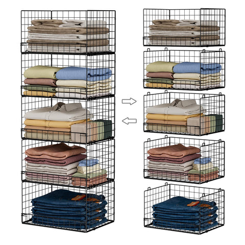 Yociyoga 5-tier stackable closet shelves with front-opening design for easy access.