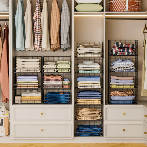 Yociyoga stackable closet shelves help maximize wardrobe space and quick outfit selection.