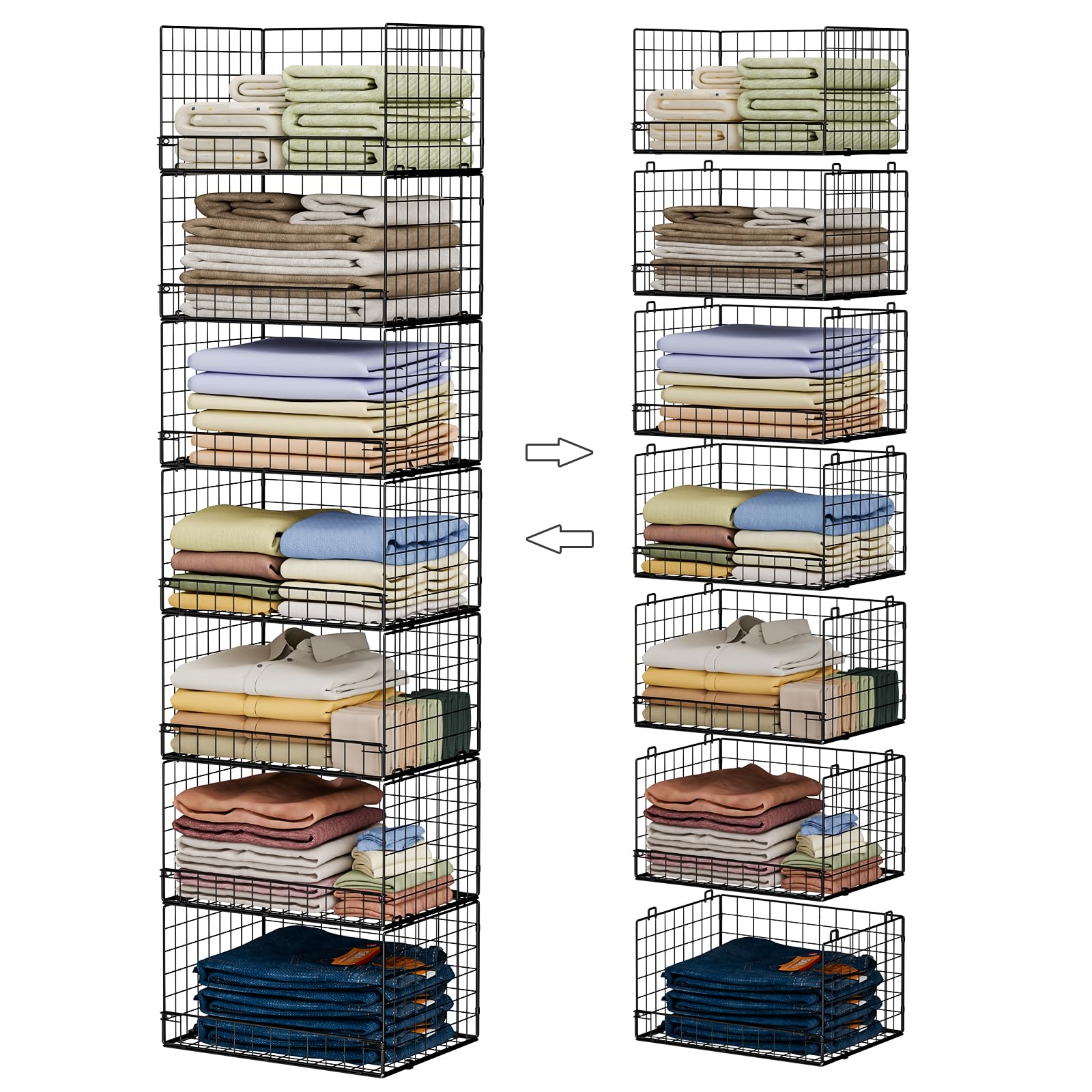 Yociyoga 7-tier stackable closet organizers provide clear visibility for quick outfit choices.