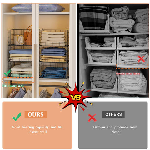 Foldable closet organizers collapse flat for compact storage when not in use.