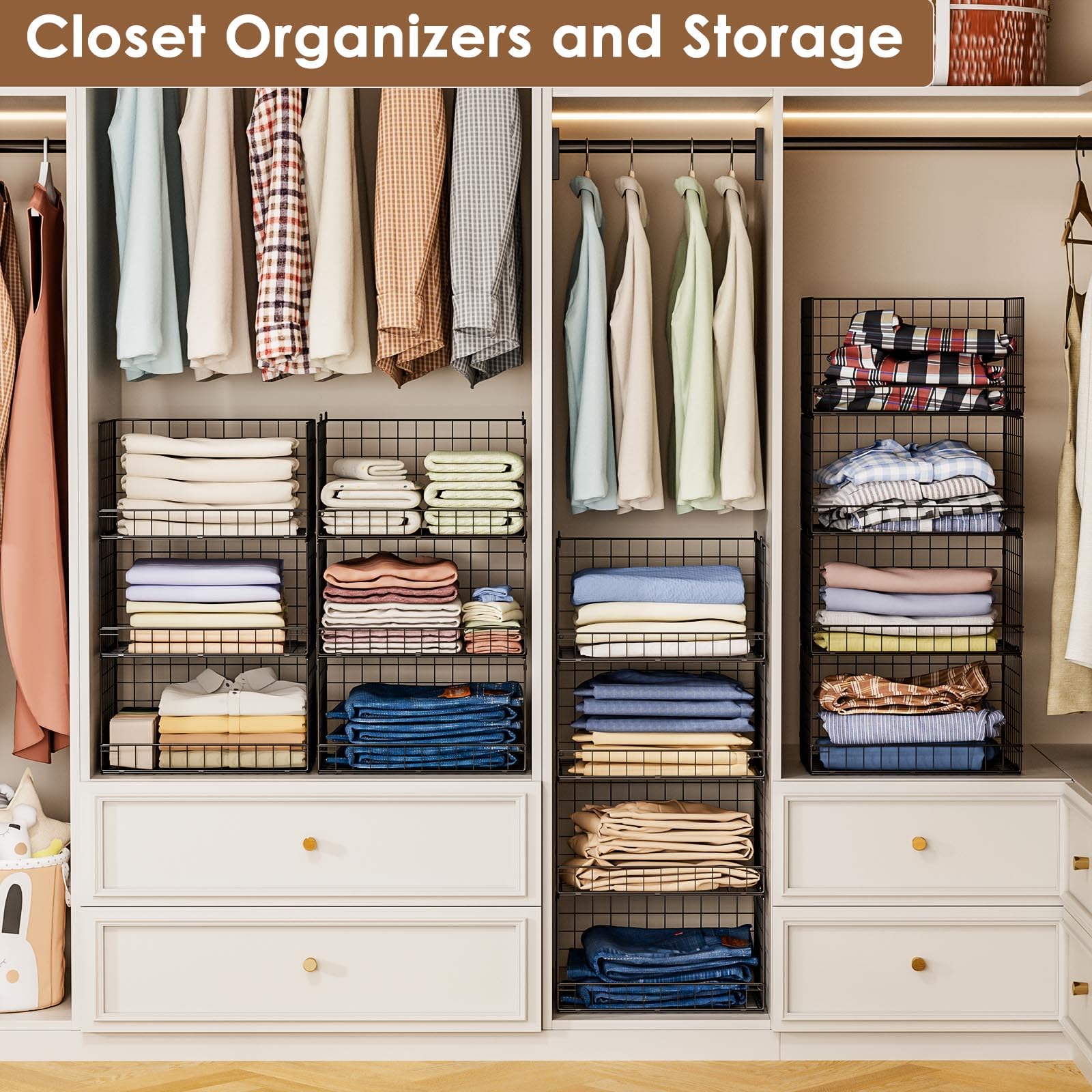 Yociyoga closet organizers sturdy iron mesh for durability and breathability.