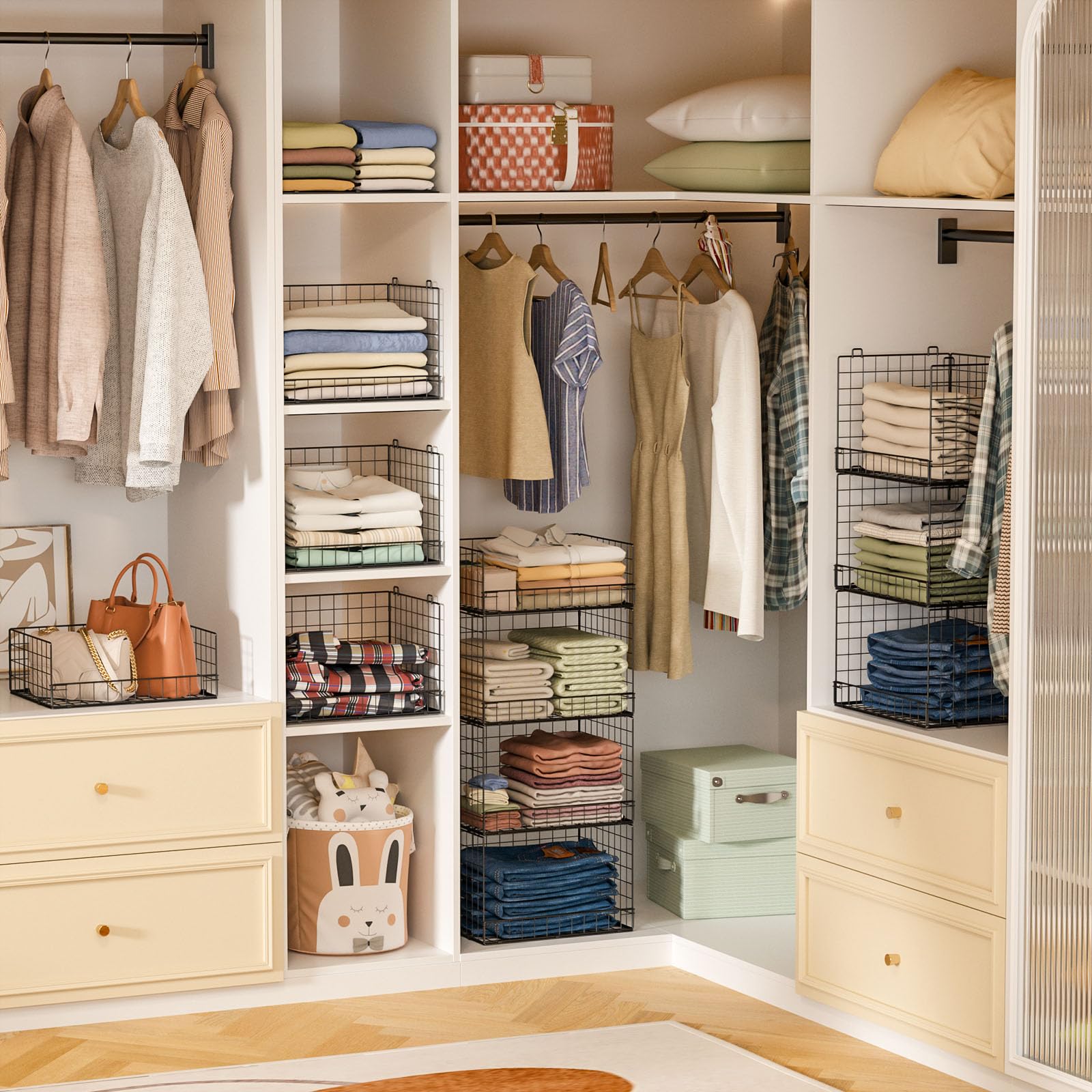 Yociyoga foldable closet shelves demonstrate compact storage when not in use