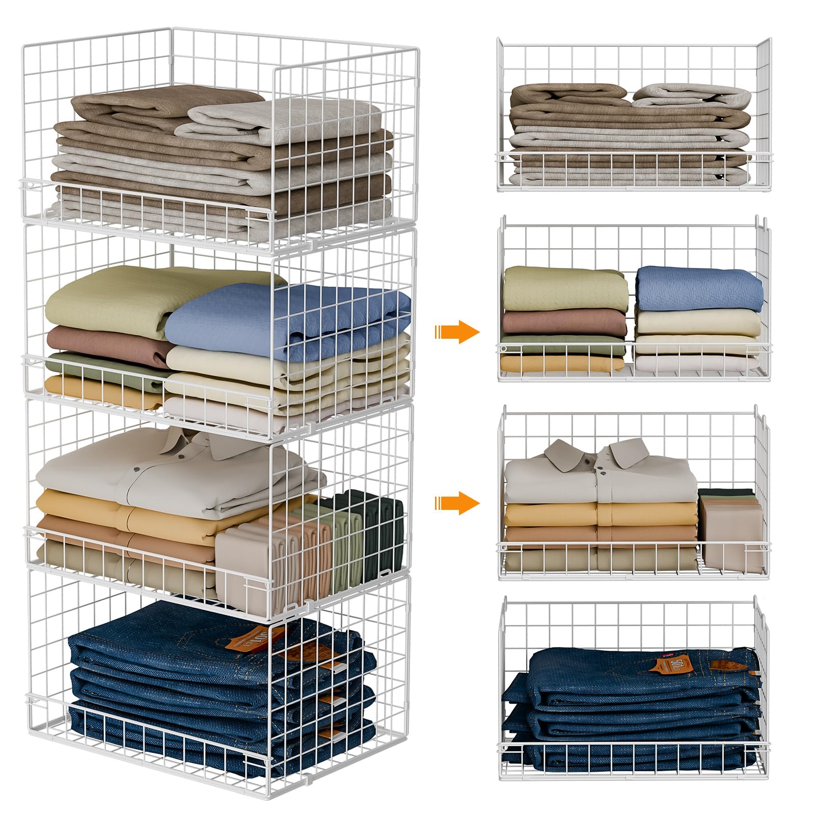 Yociyoga four-tier closet organizers in white keeping shirts and pants organized