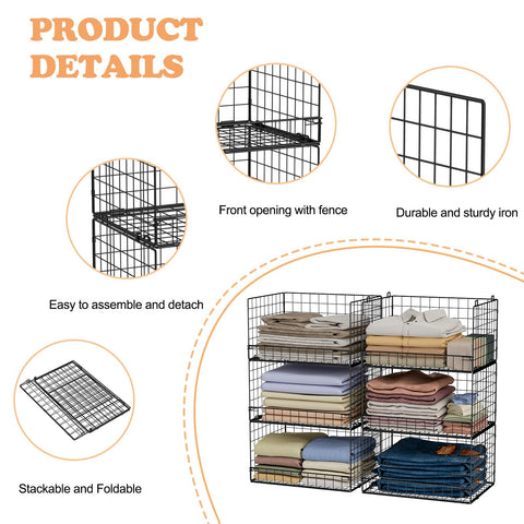 Durable iron mesh shelves provide sturdy, breathable storage for clothes and accessories.