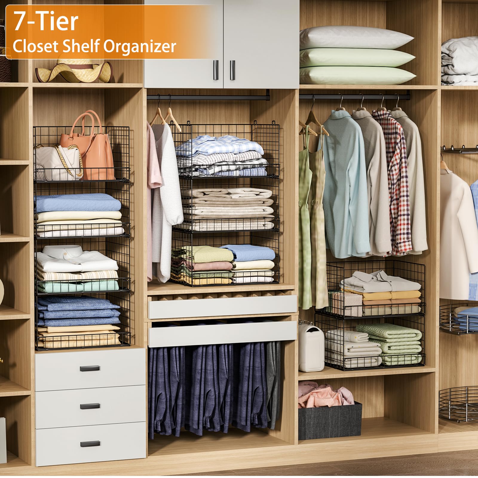 Yociyoga pants and shirts storage keeps bulky garments neatly arranged.