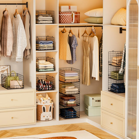 Yociyoga Space-saving shelves fit tight closets and corners with ease.