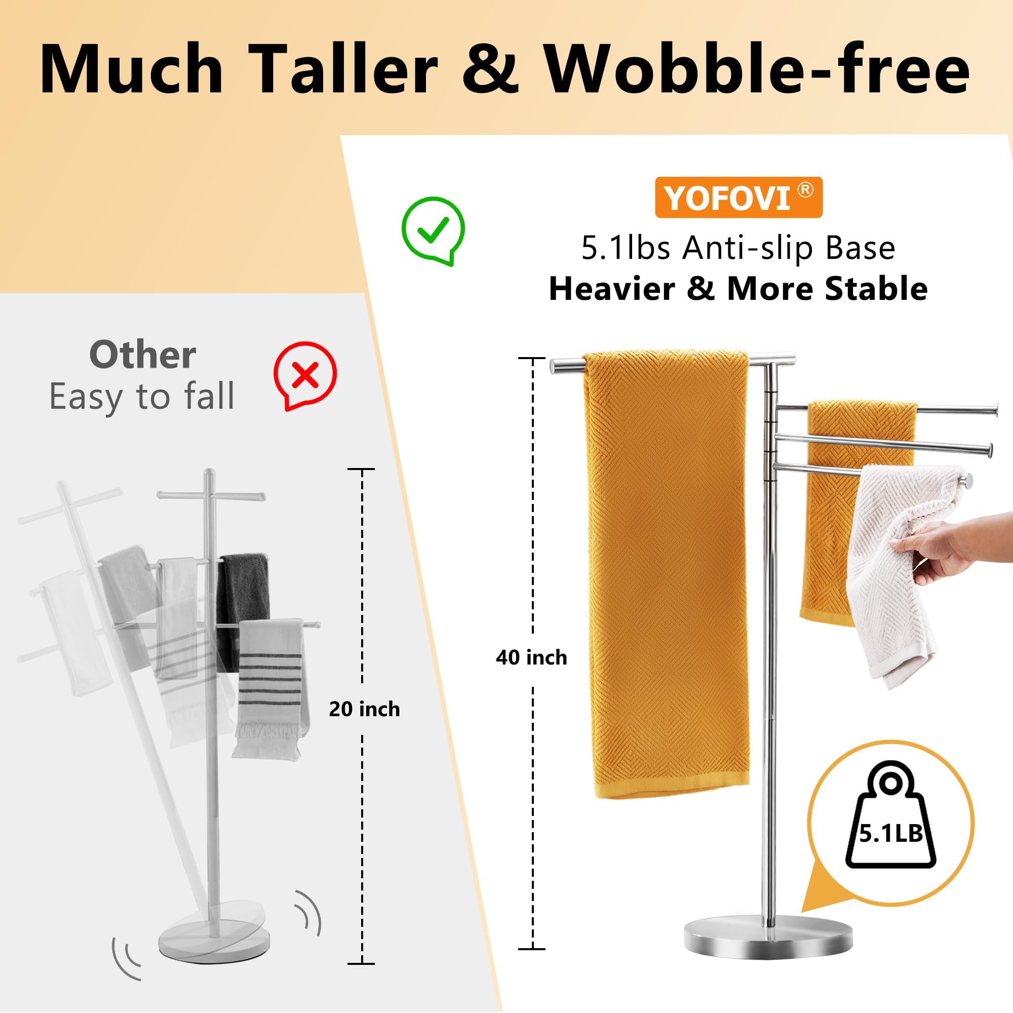 YOFOVI towel rack with weighted base for stability in busy bathrooms