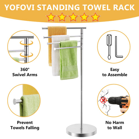 YOFOVI four-arm towel rack design with 360-degree rotation for better drying