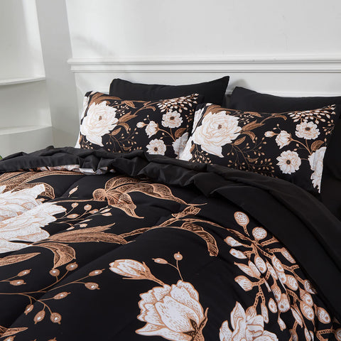 Yogeneg botanical floral black comforter adds bold style and all-season comfort.