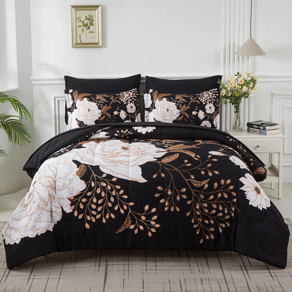 Yogeneg botanical floral comforter for queen bed highlighting soft microfiber and bold print
