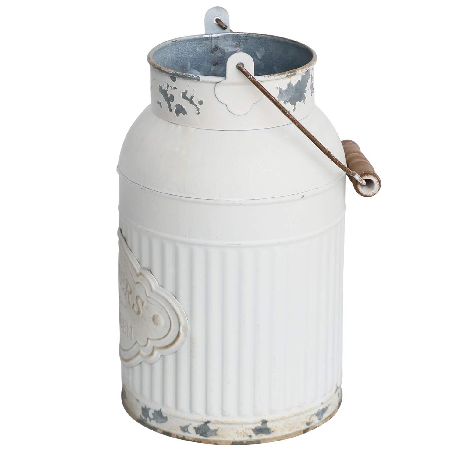 Yoillione Milk Jug Vase white metal finish highlights vintage farmhouse style.