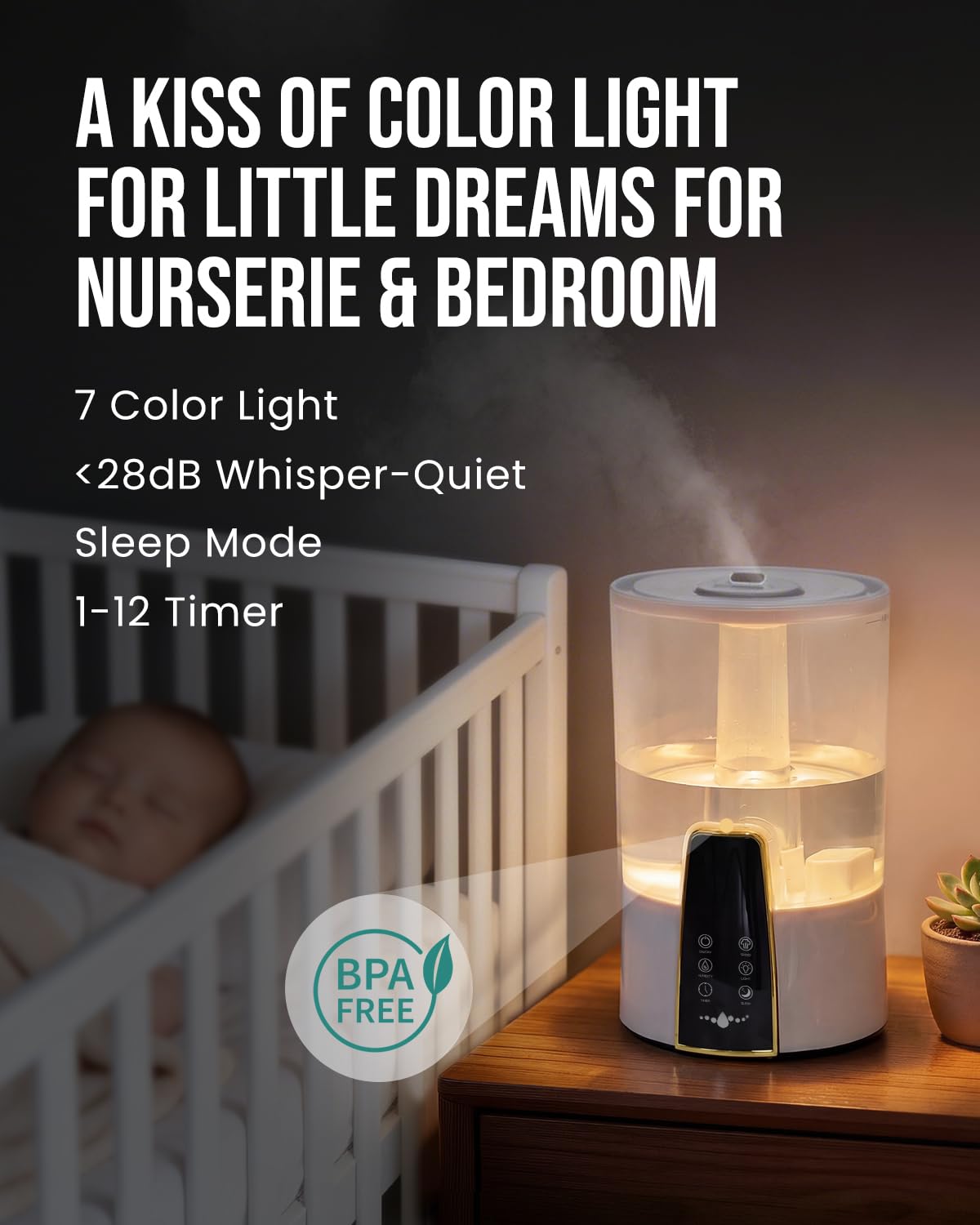 YOKEKON humidifier 360° nozzle dispersing even mist in a study.
