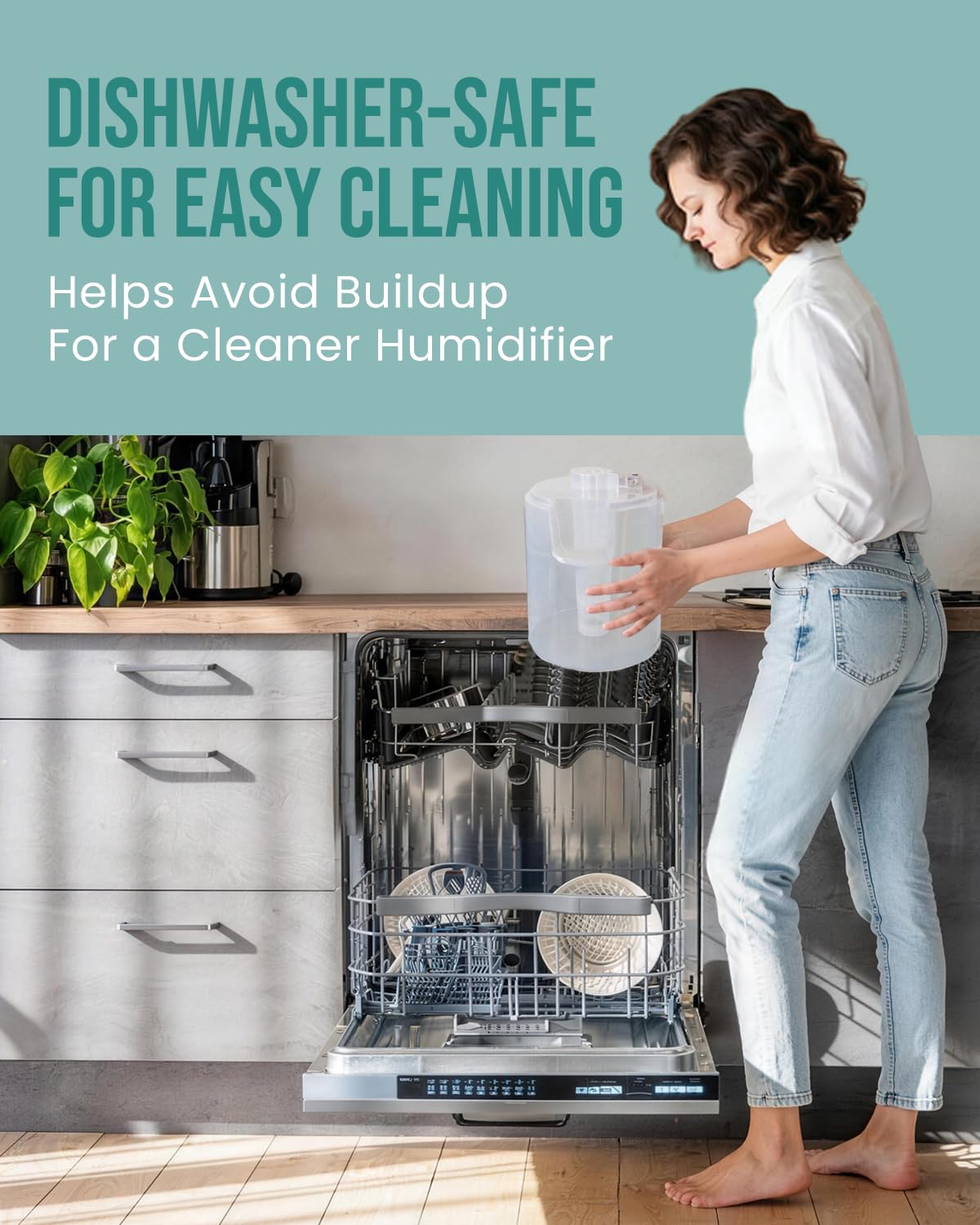 YOKEKON humidifier with dishwasher-safe tank for easy cleaning in kitchen or living area.