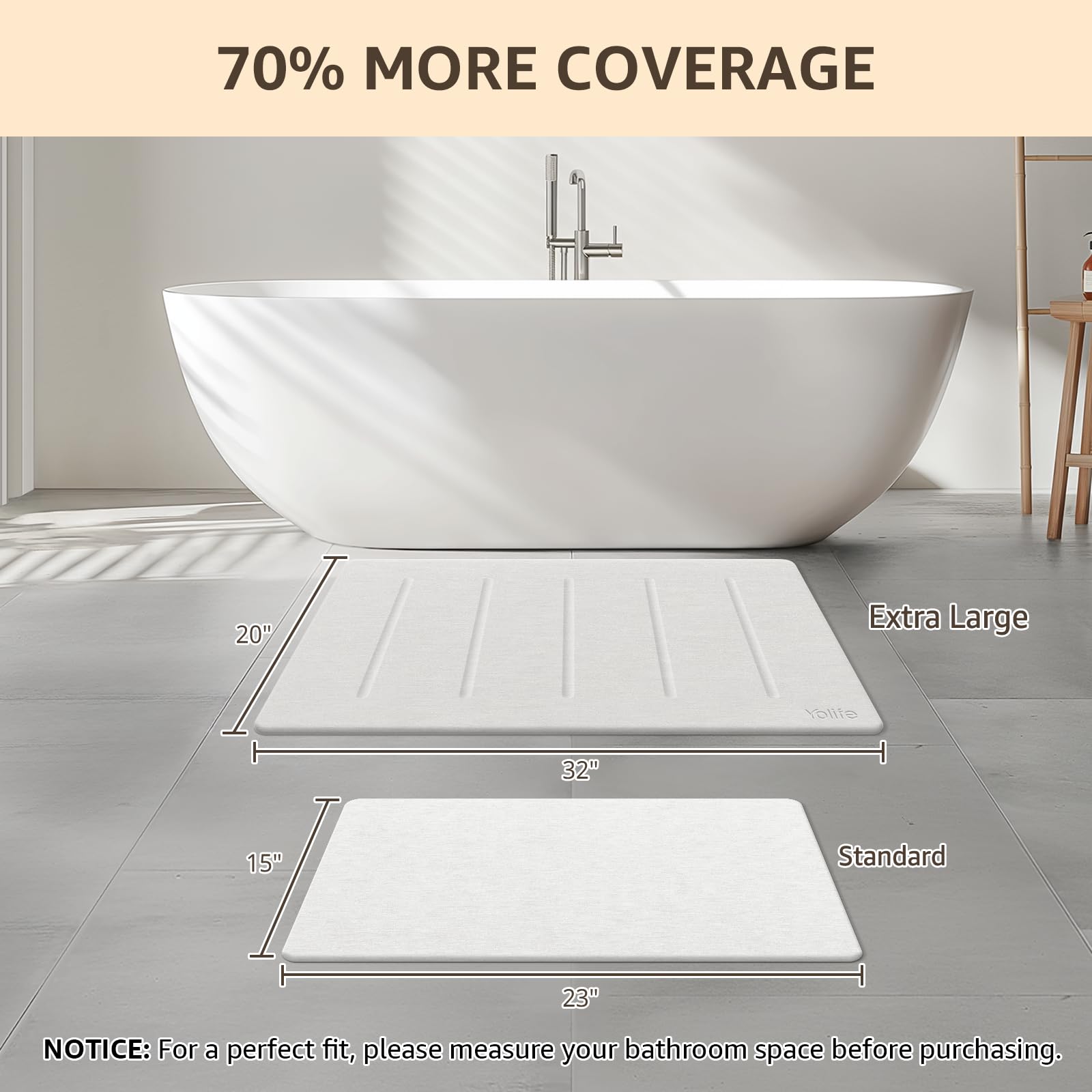 Yolife absorbent diatomite mat showing quick-dry performance after shower