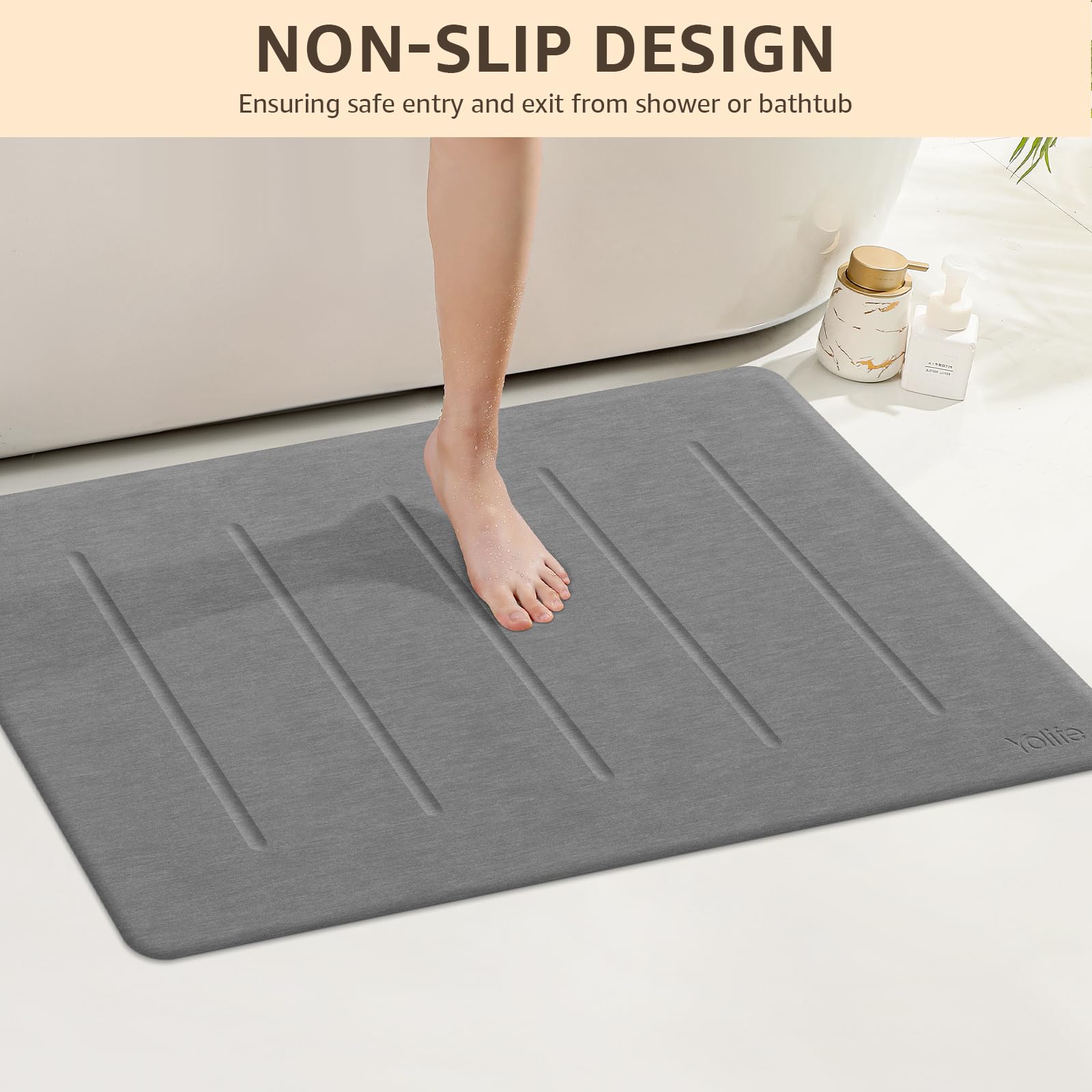Yolife Stone Bath Mat 32x20 easy-clean design simplifies maintenance after use.