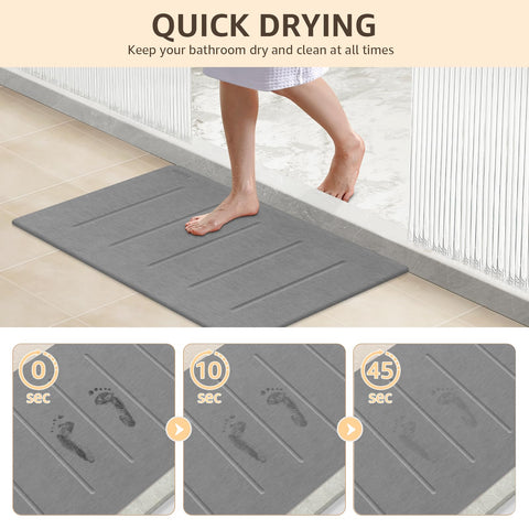 Yolife Stone Bath Mat 32x20 non-slip texture shows secure footing in wet bathrooms.