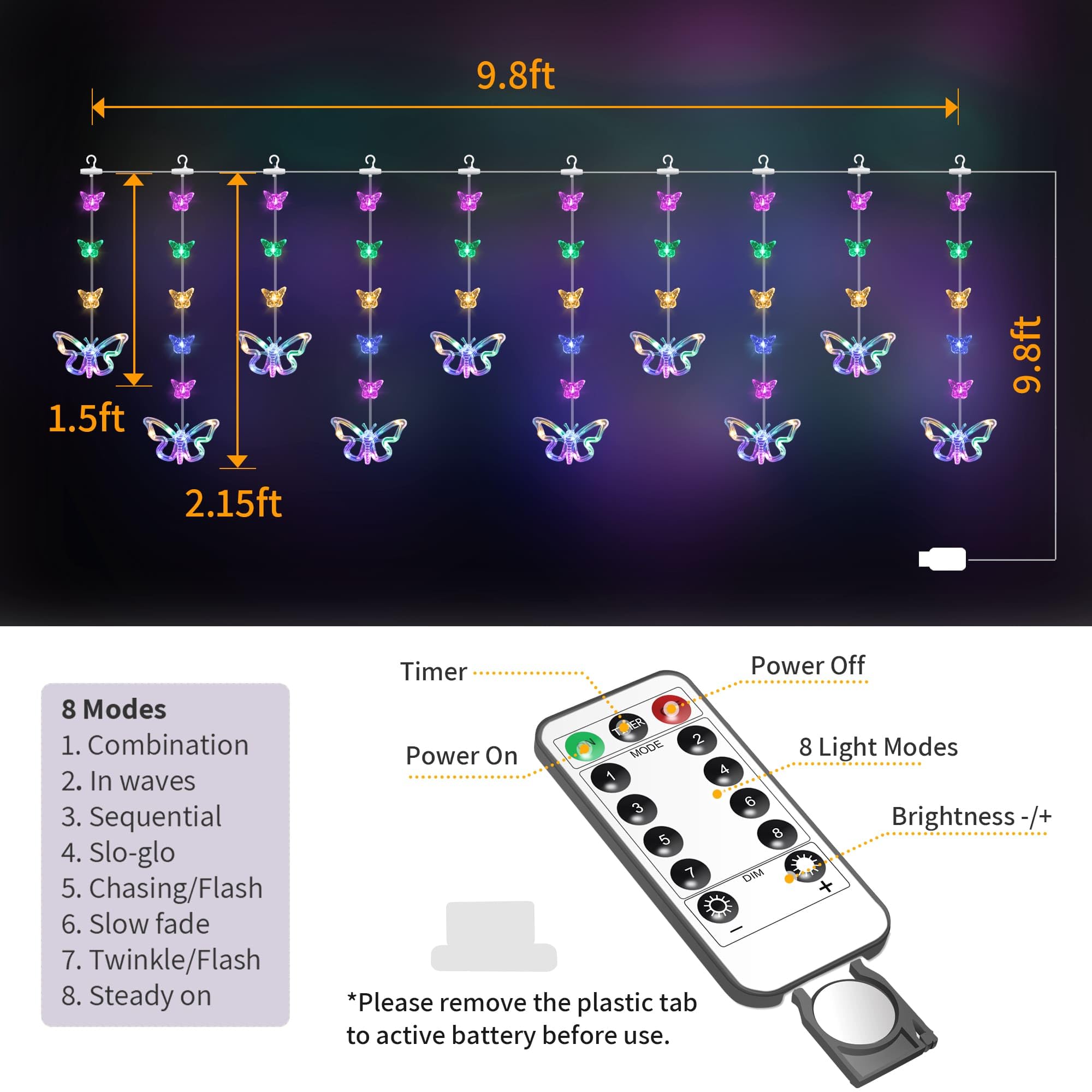 YOLIGHT butterfly lights closeup highlights delicate butterfly shapes and vivid colors.