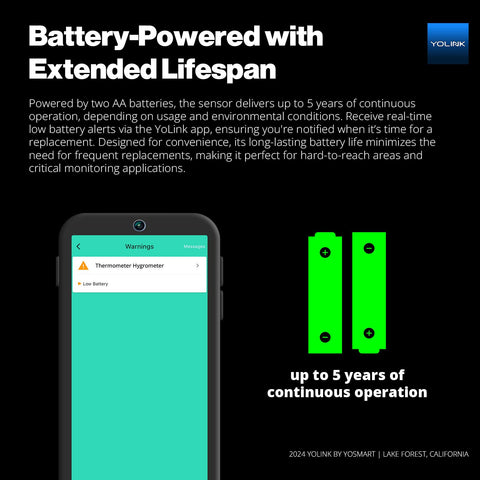 YoLink device with 5-year battery life minimizes maintenance