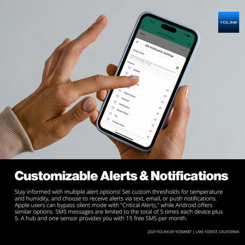 YoLink app-alerts-interface displaying configurable thresholds and notifications