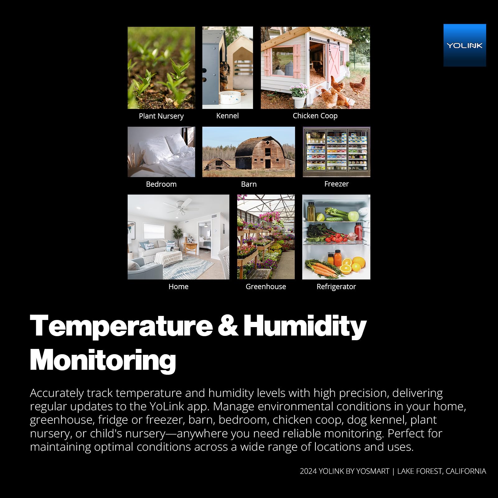 YoLink greenhouse-pet-space monitoring tracks temp and humidity for plants and pets