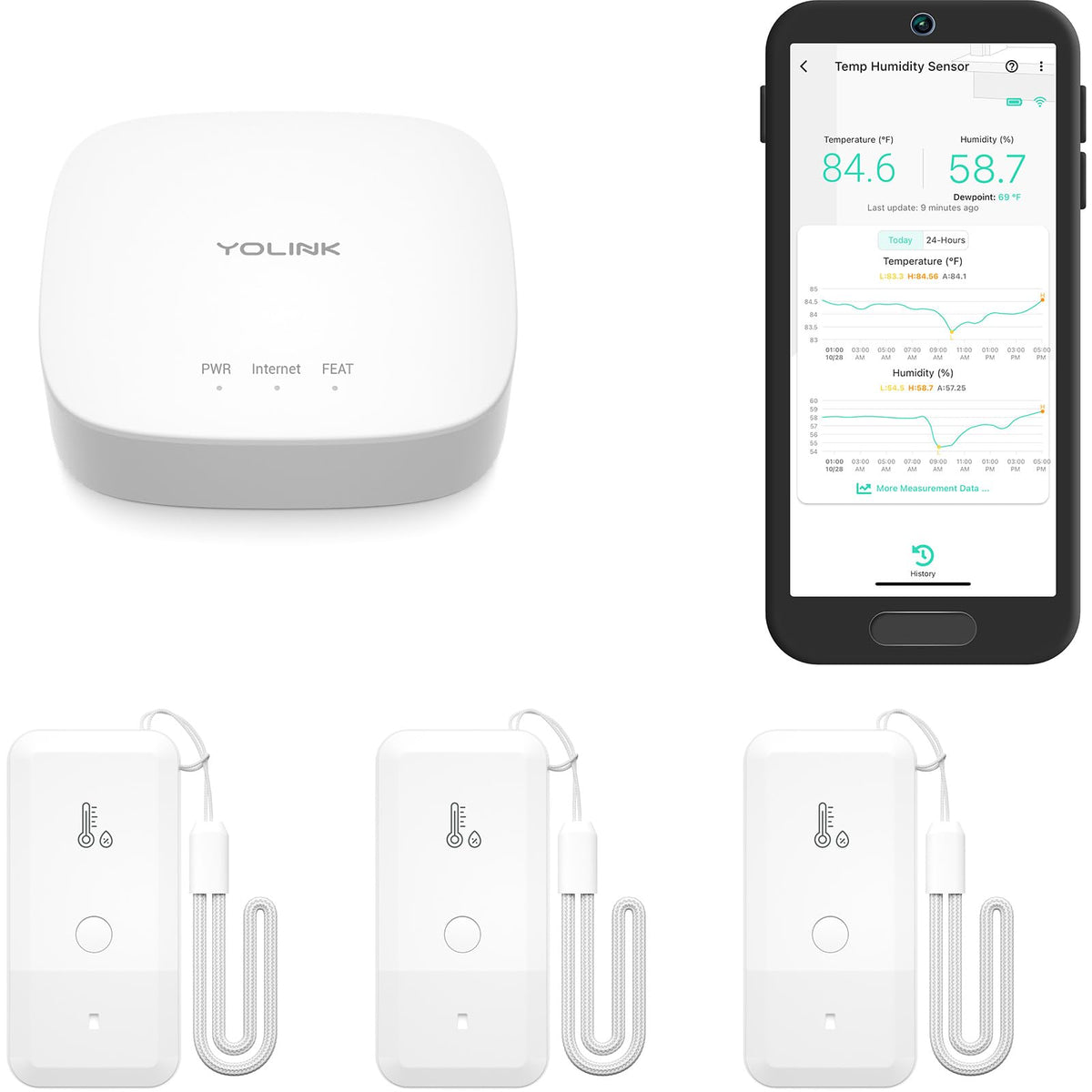 YoLink thermometer-hygrometer display readings in app for real-time monitoring