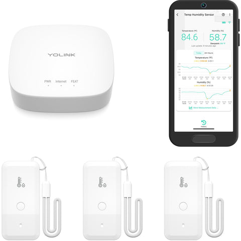 YoLink thermometer-hygrometer display readings in app for real-time monitoring