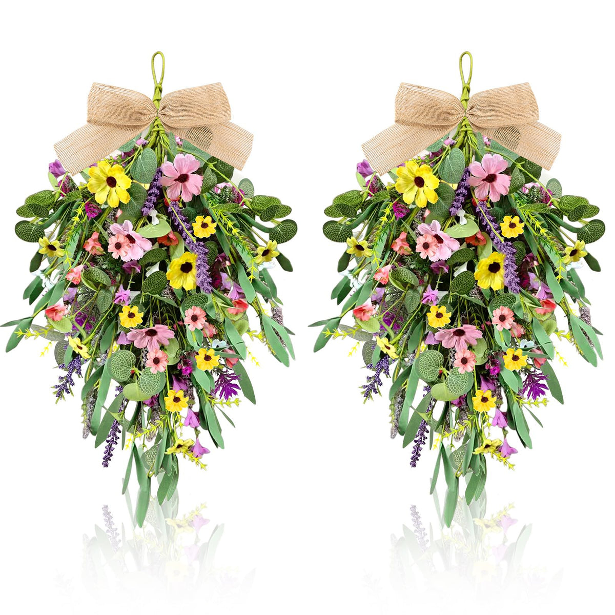 YLOLUL 22-inch artificial spring swag wreath with daisies for front door