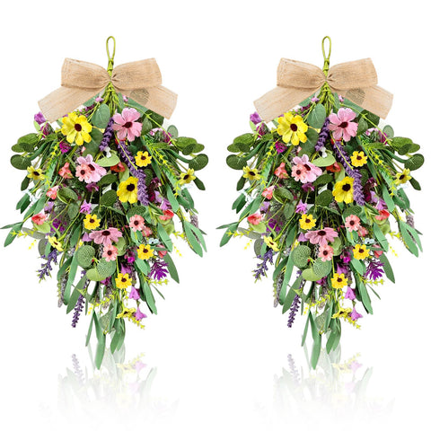 YLOLUL 22-inch artificial spring swag wreath with daisies for front door