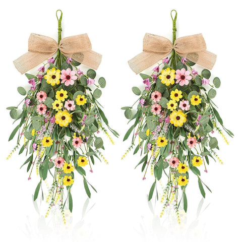 YLOLUL 24-inch swag wreath with rattan hoop for versatile placement