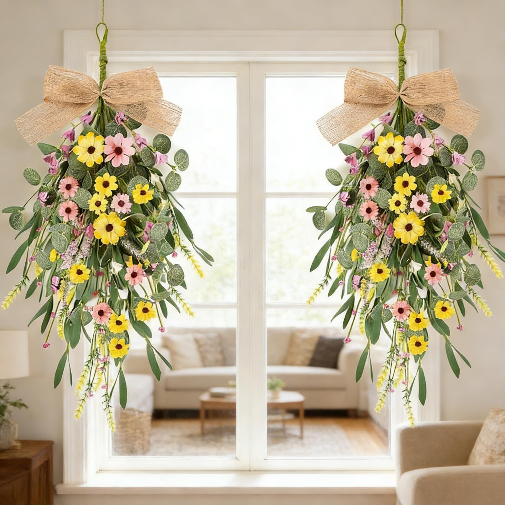 YLOLUL lavender and forsythia accents on spring wreath for lush look