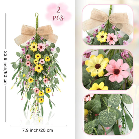 YLOLUL 60 cm wreath with daisies and greenery for bright spring display