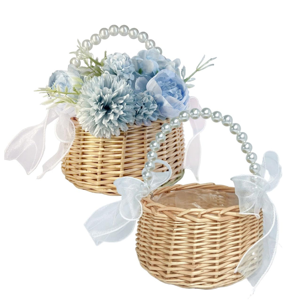 Yomglyxn flower basket with pearl handle for elegant aisle petal scattering