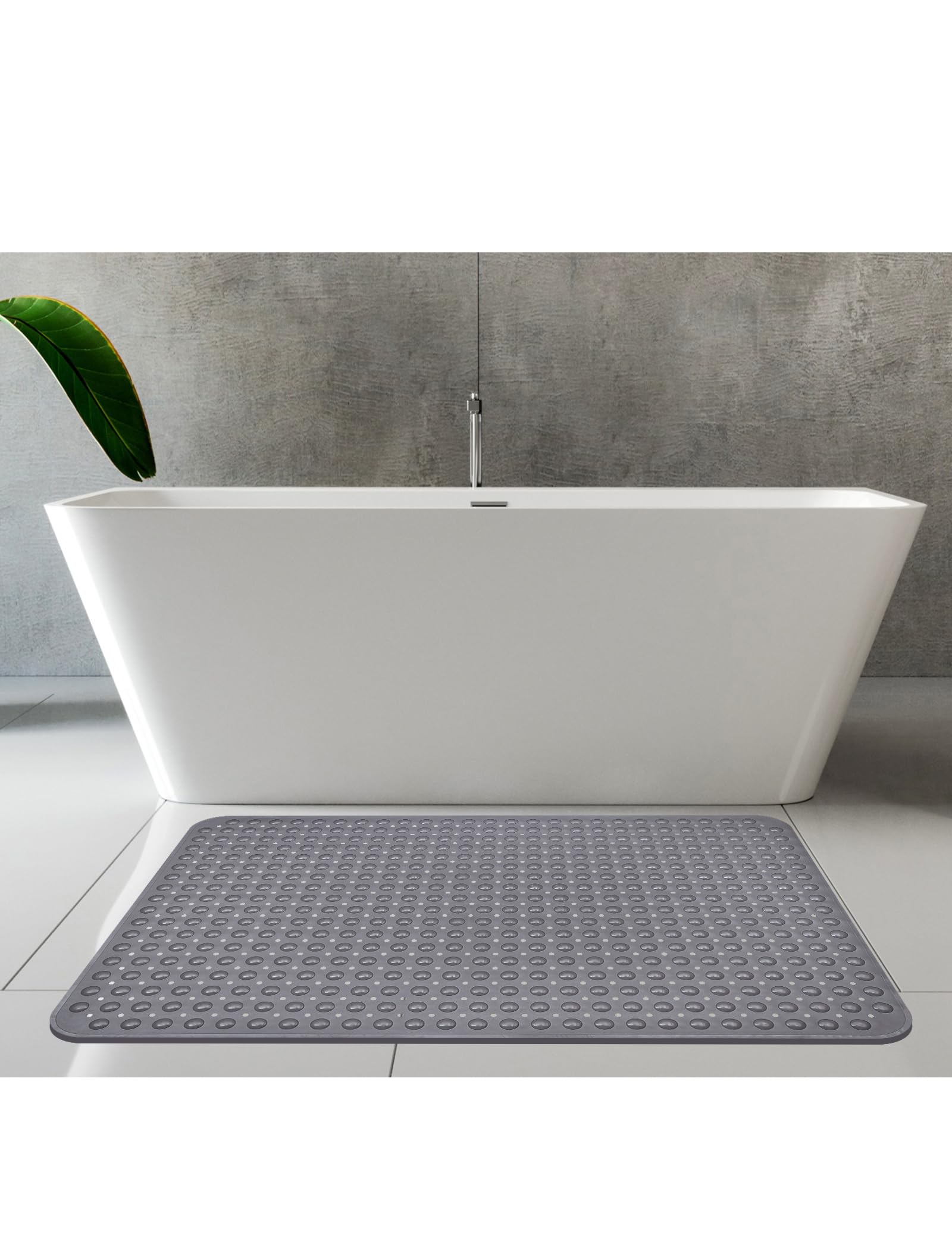 Yonala gray shower mat blends with a modern bathroom.