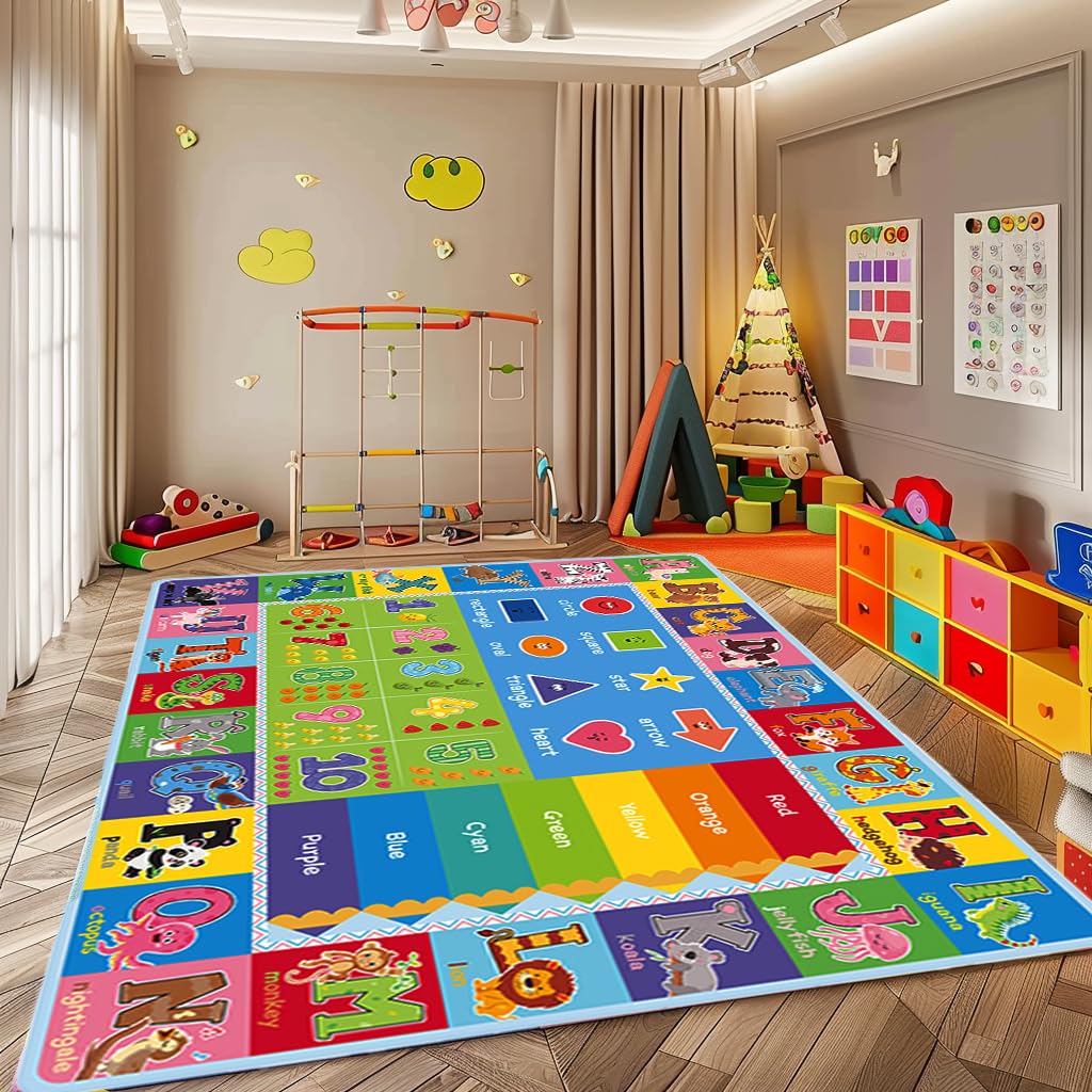 Yongjoy ABC Carpet non-slip backing keeps rug in place.