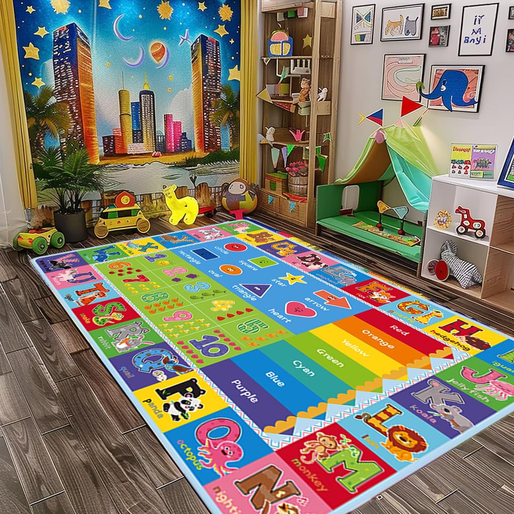 Yongjoy ABC carpet playroom 78x59 inches provides a soft, safe surface for imaginative play.