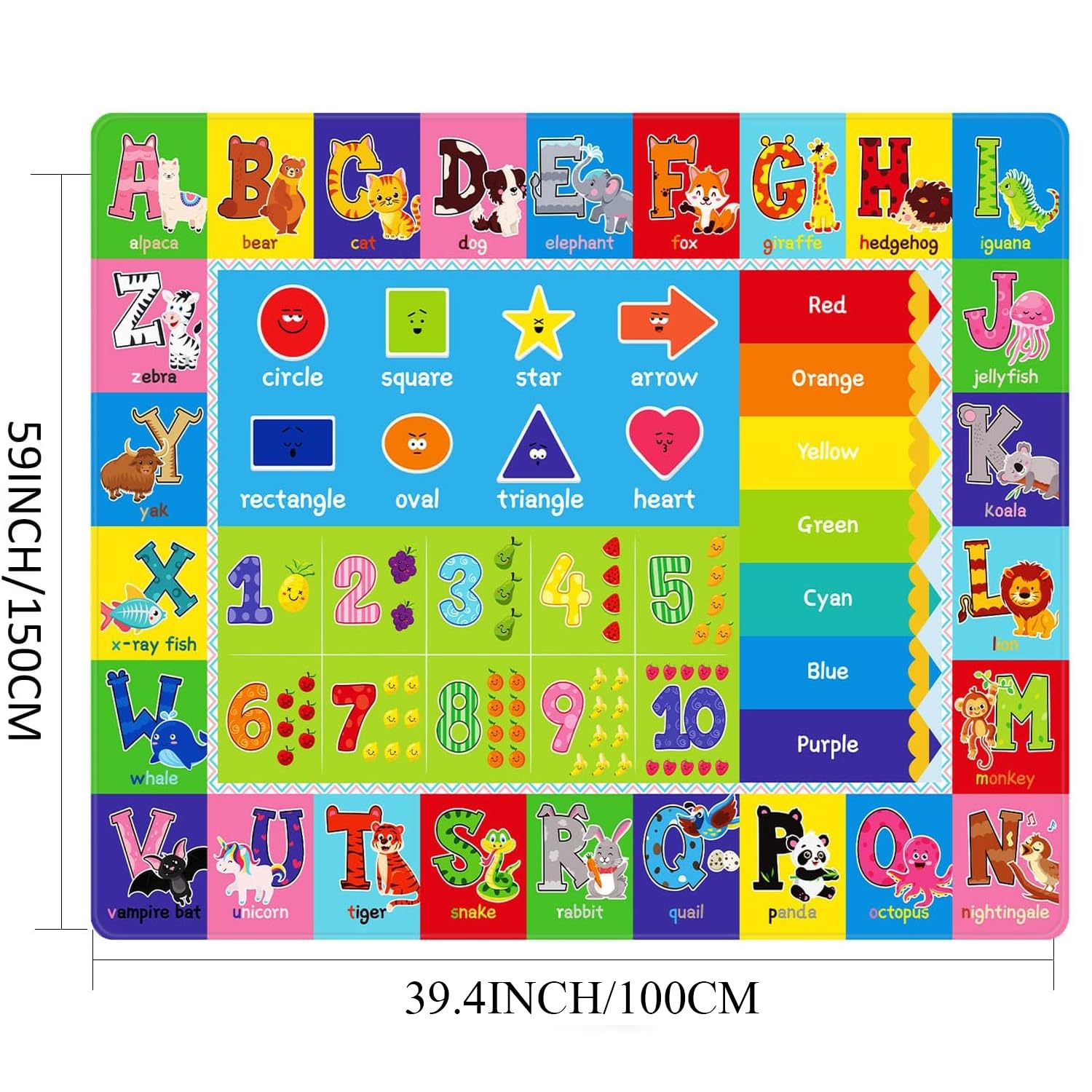 Yongjoy ABC Carpet large 59x39 inches for roomy play.