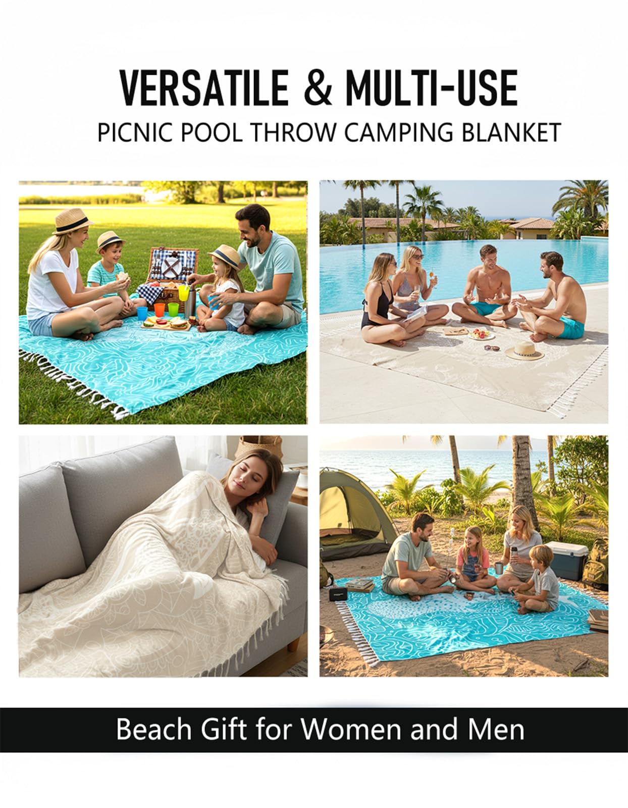 Yongoes multifunctional blanket doubles as a beach throw or cozy decor