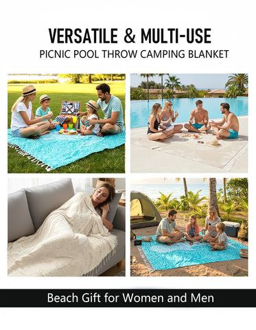 Yongoes multifunctional blanket doubles as a beach throw or cozy decor