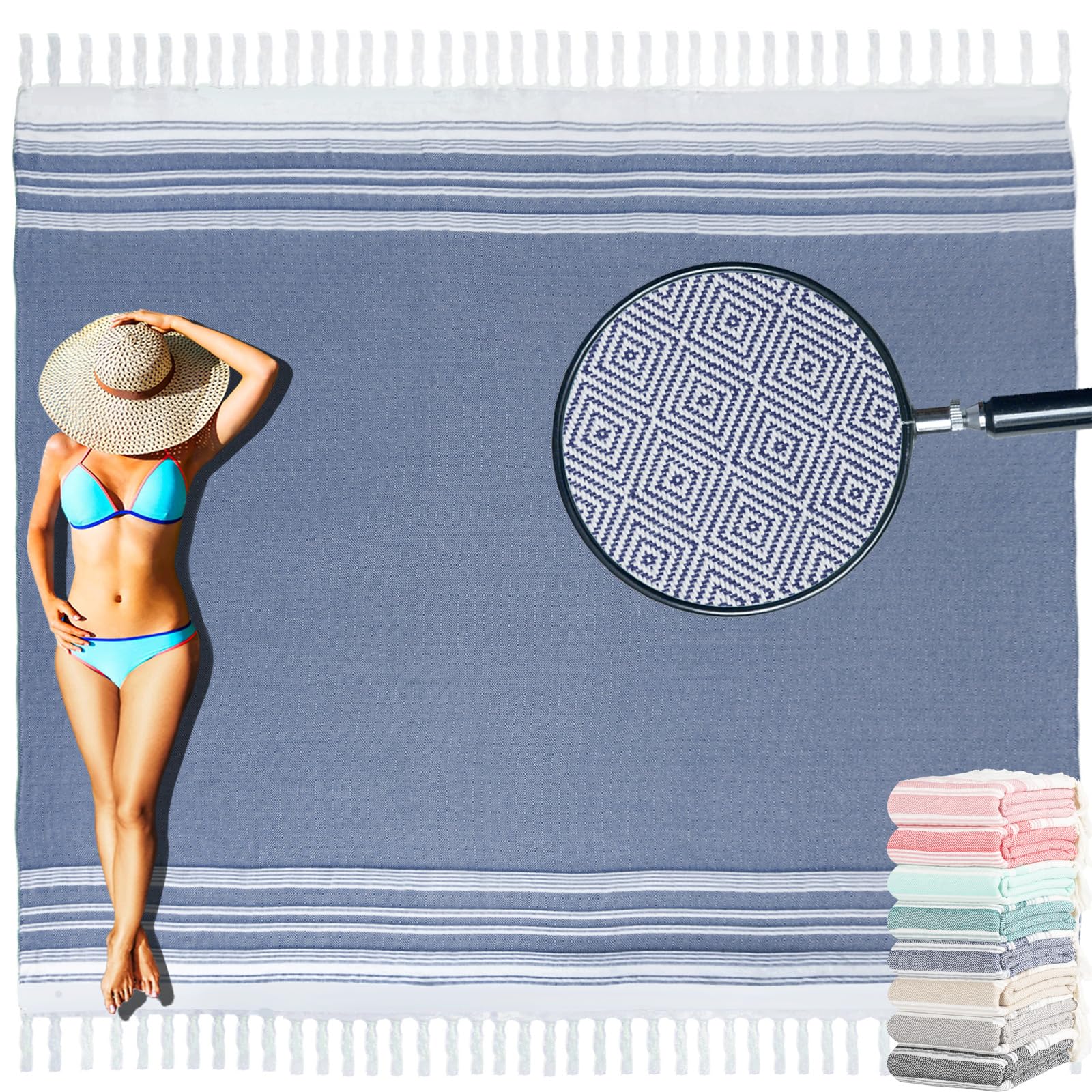 Yongoes oversized Turkish beach towel blanket, 82x88 inches for family beach days and relaxing sunsets.