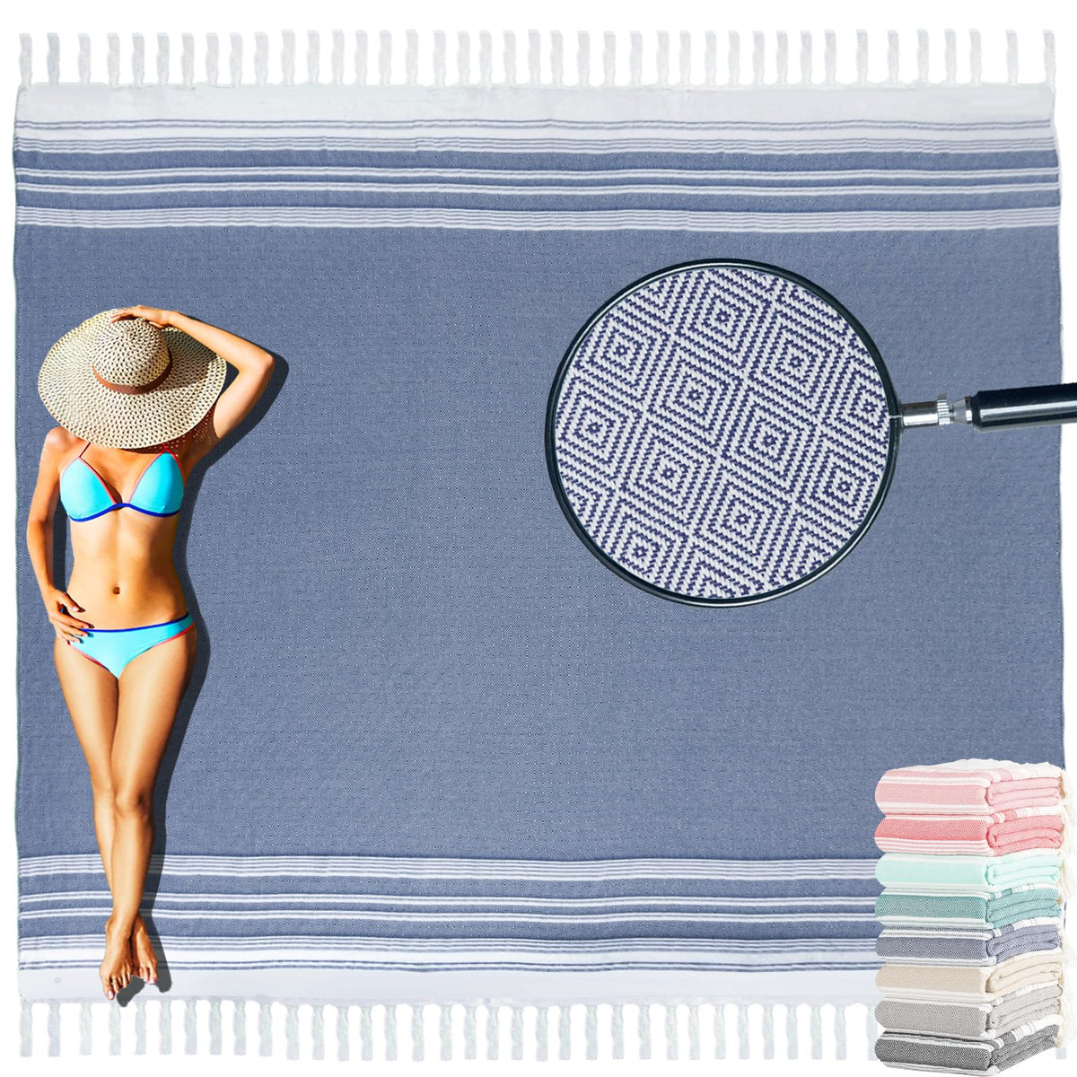 Yongoes oversized Turkish beach towel blanket, 82x88 inches for family beach days and relaxing sunsets.
