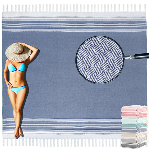 Yongoes oversized Turkish beach towel blanket, 82x88 inches for family beach days and relaxing sunsets.