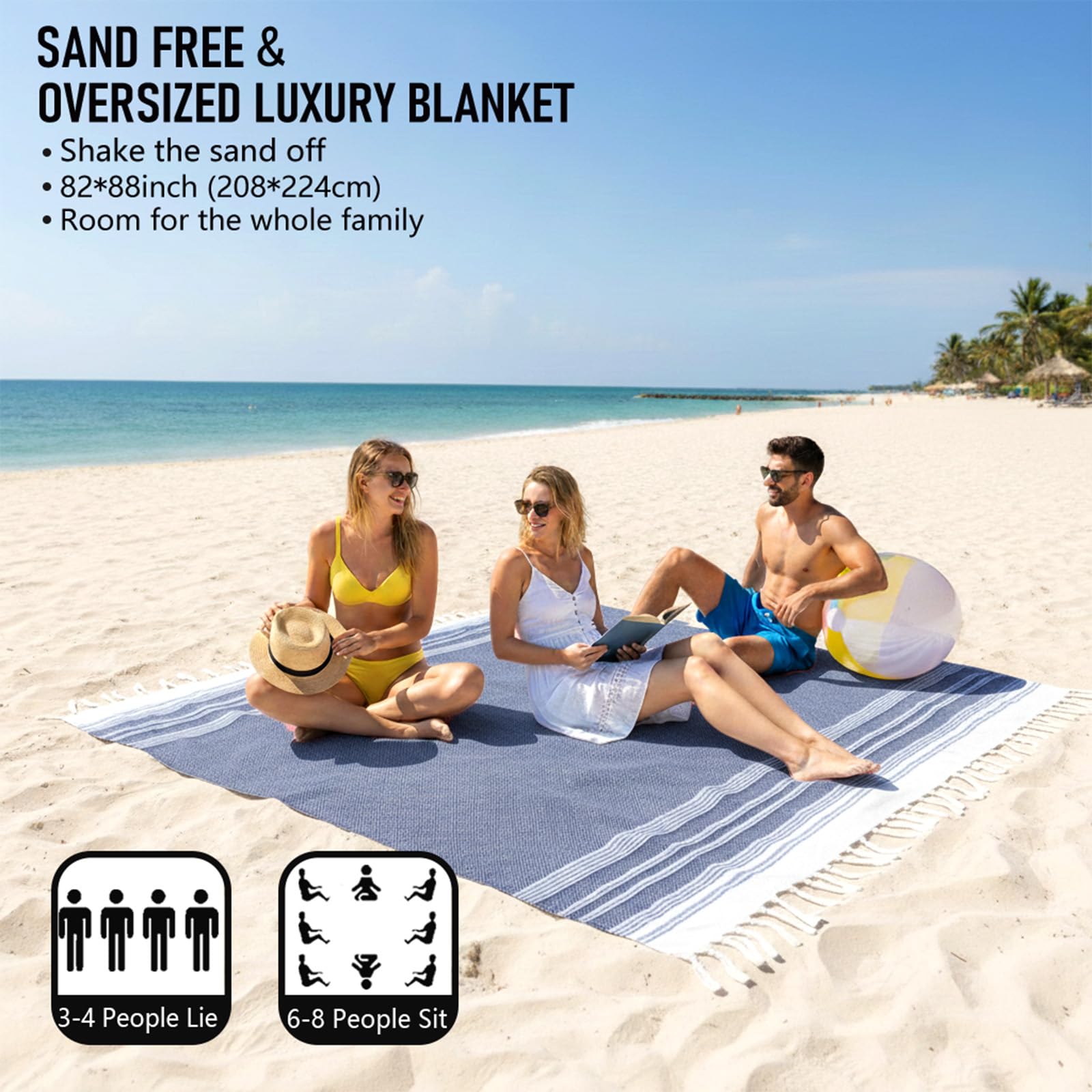 Yongoes sand-free soft Turkish cotton blanket ideal for sandy shore visits.