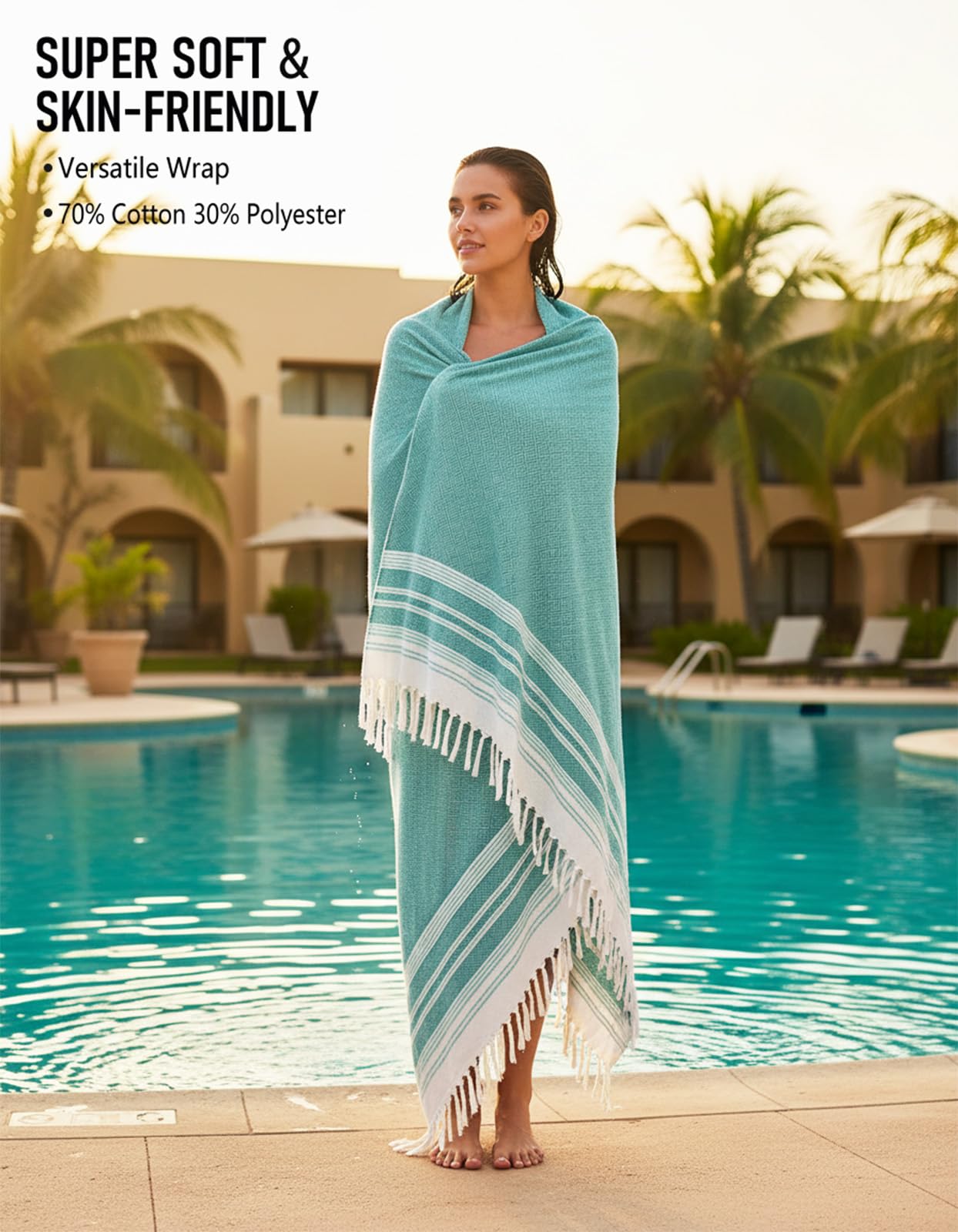 Yongoes soft Turkish cotton blanket offers ultra-absorbent, quick-dry comfort.