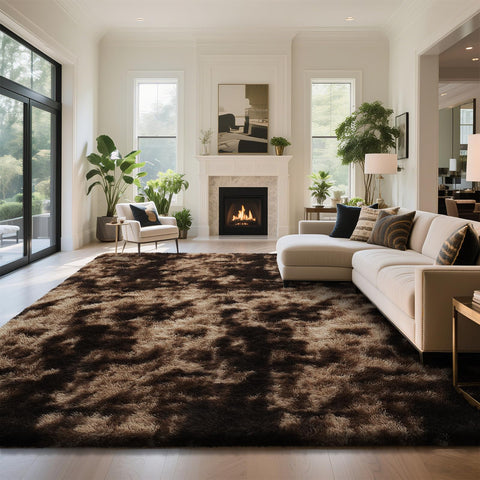 YONGYANGJUXIN fluffy shag rug 8x10 in mottling brown adds cozy living room style.