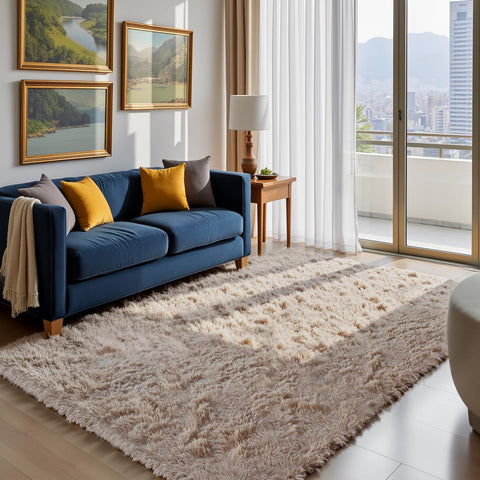 Yongyangjuxin shag rug beige with anti-slip dots prevents sliding on floors