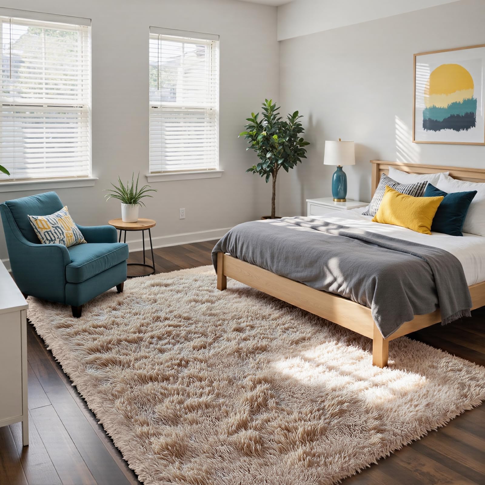 Yongyangjuxin fluffy shag rug beige in living room setup creates cozy ambiance