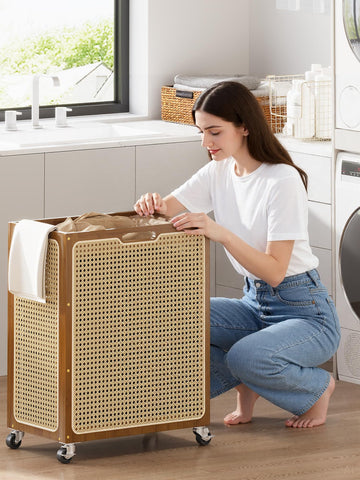 Yonscess laundry hamper on 360-degree wheels gliding smoothly