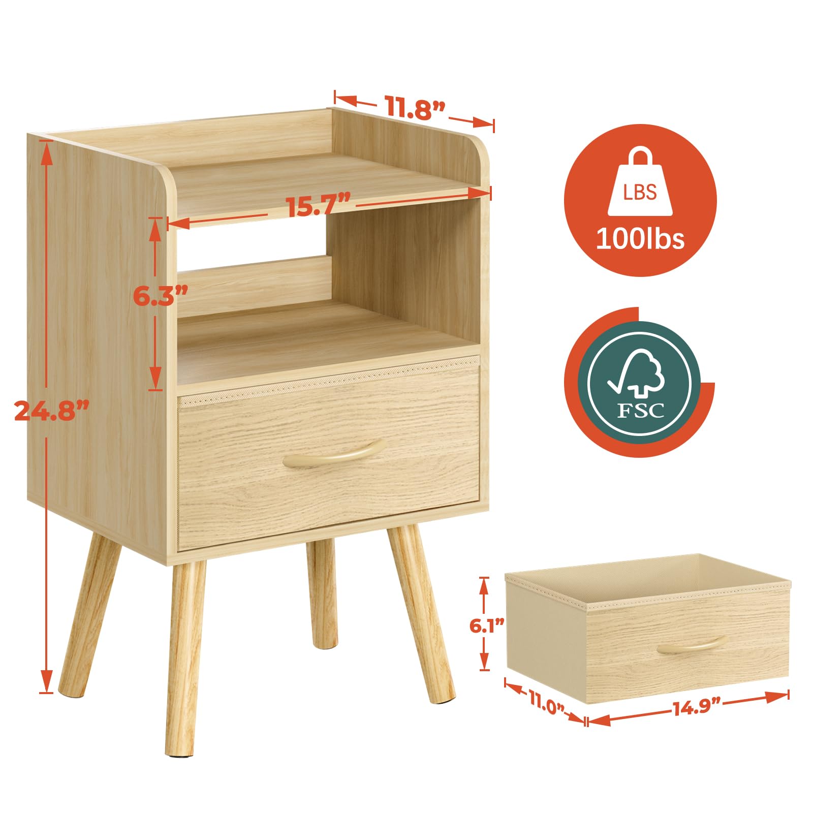 Yoobure 2 tier bedside table with wood legs complements any decor